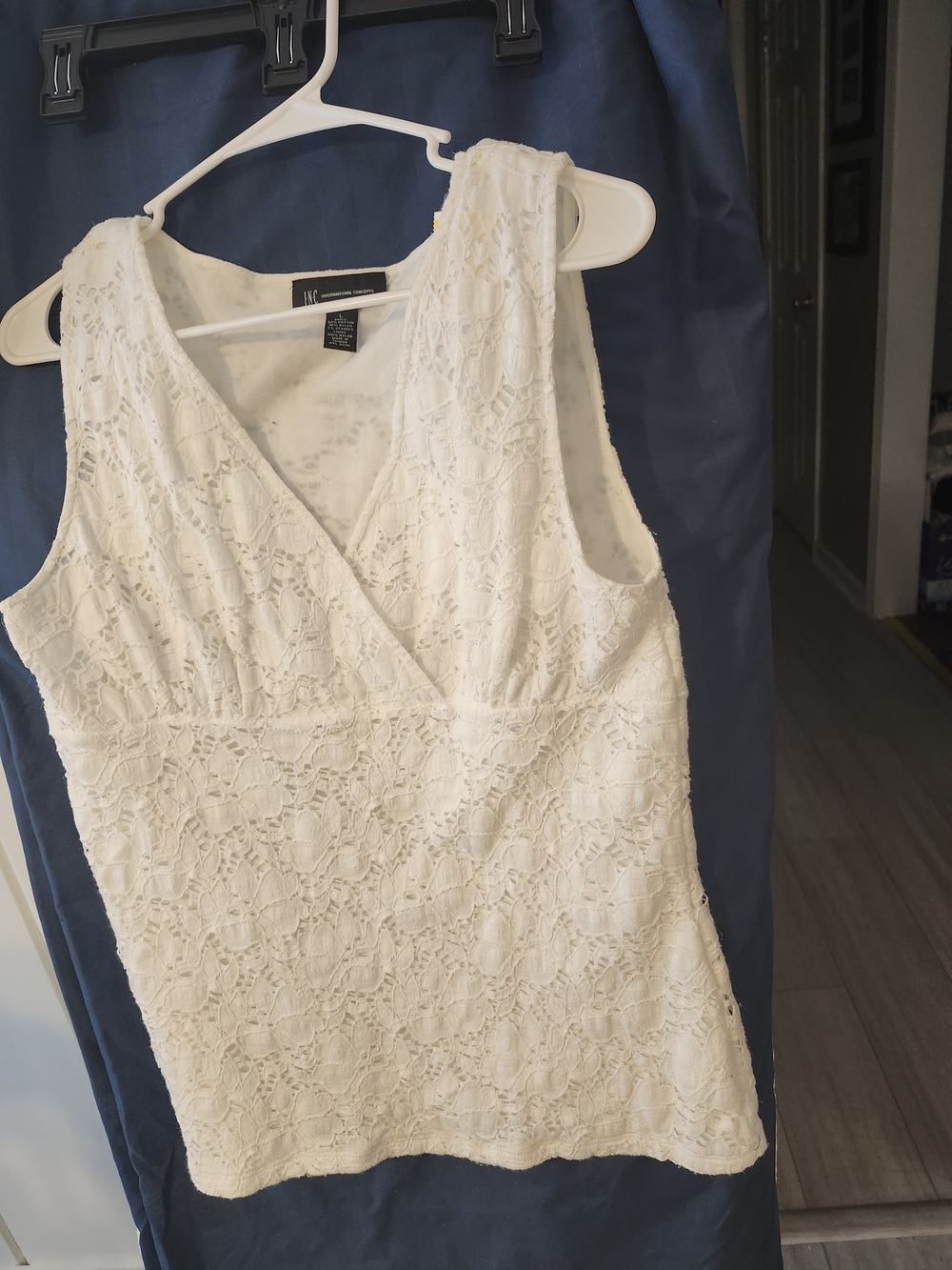 INC White Strapless Lace V-Neck Top